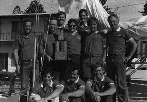 Jubilant ’Quasimodo’ Crew and Trophy - Melbourne to Port Fairy (M2PF) © ORCV